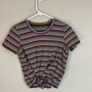 Madewell Colorful  Striped Cotton  Tee Top with Front Knot Size Small
